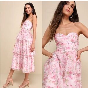 Lulu’s Pink Floral Chiffon Midi